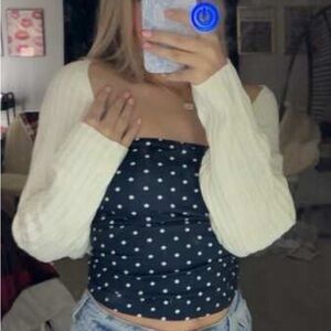 Cream Knit Shrug with Polka Dot Top